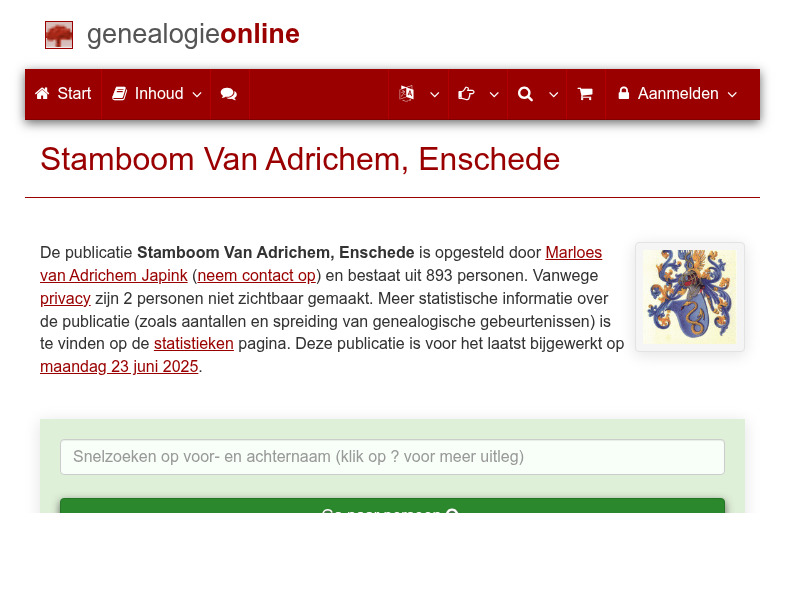 Screenshot van website