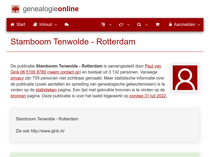 Screenshot van website