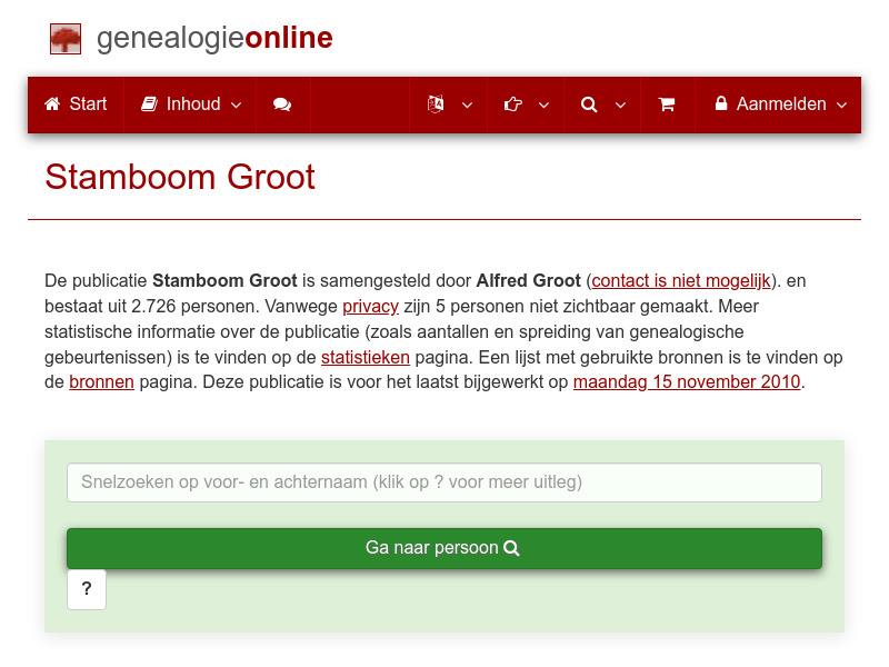 Screenshot van website