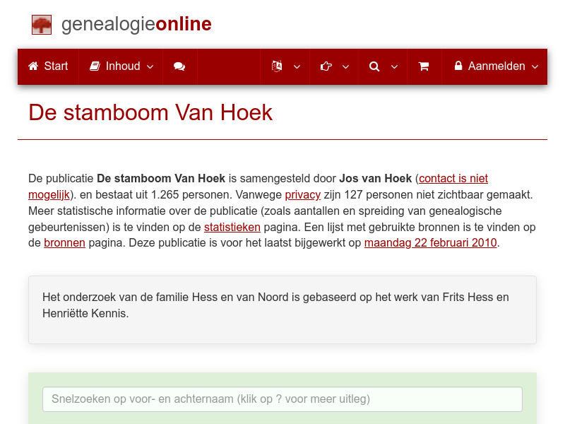 Screenshot van website