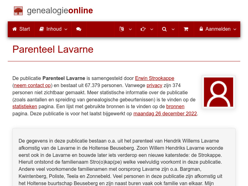 Screenshot van website