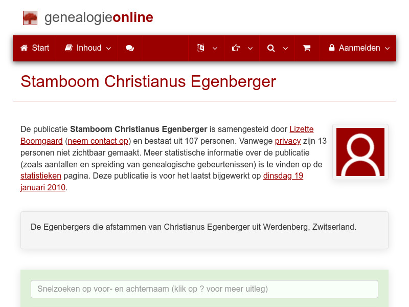 Screenshot van website