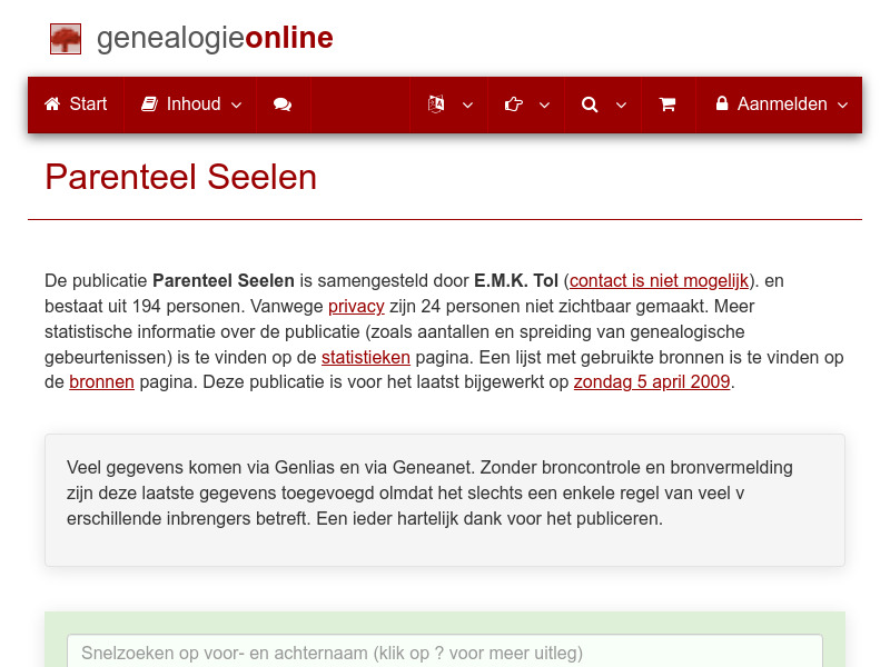 Screenshot van website
