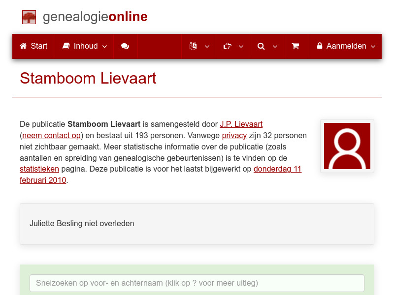 Screenshot van website