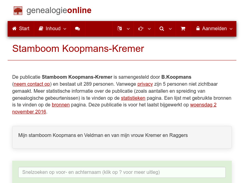 Screenshot van website