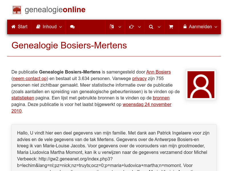 Screenshot van website
