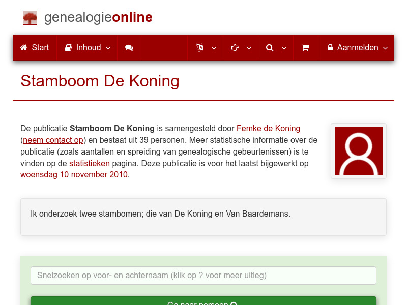 Screenshot van website