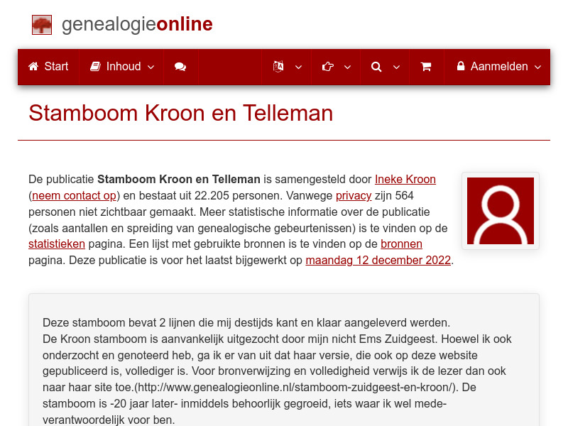 Screenshot van website