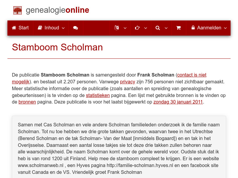 Screenshot van website