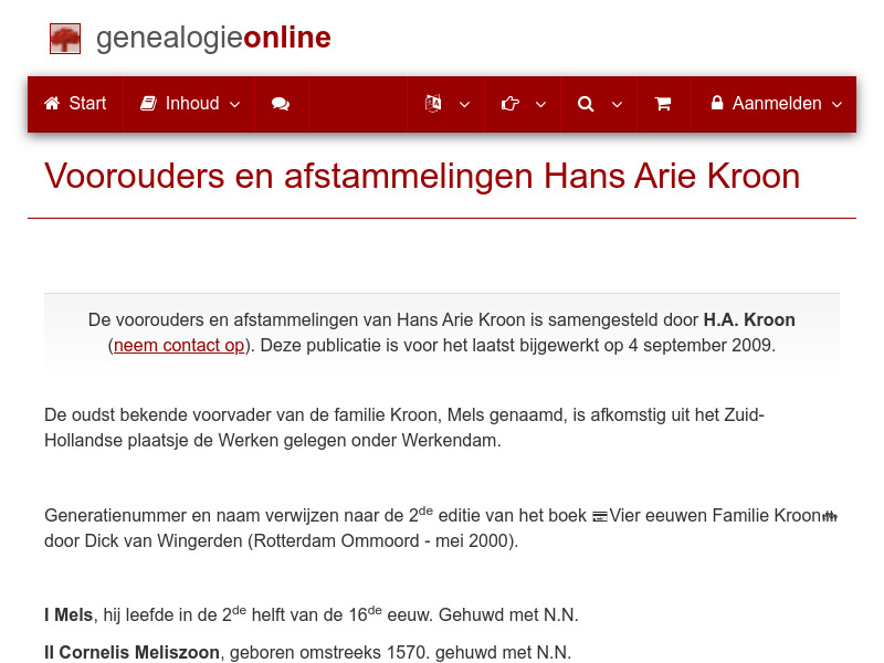 Screenshot van website