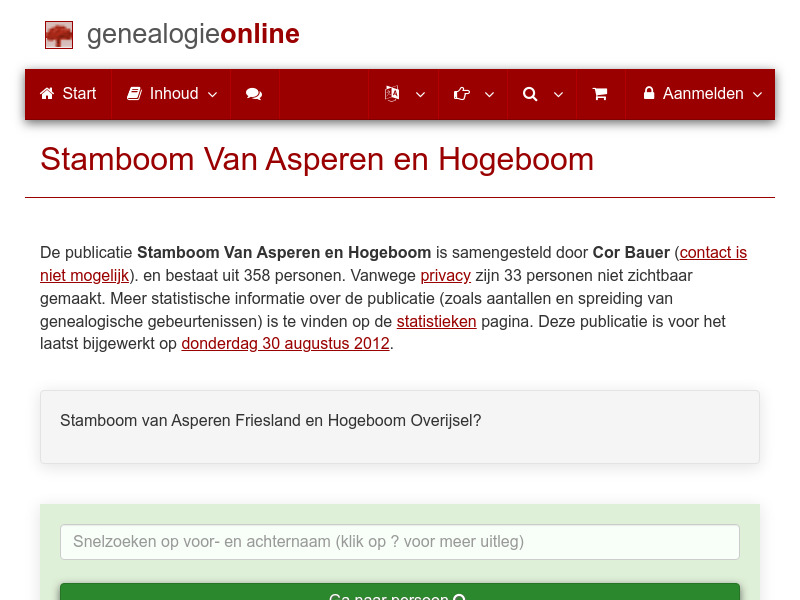 Screenshot van website