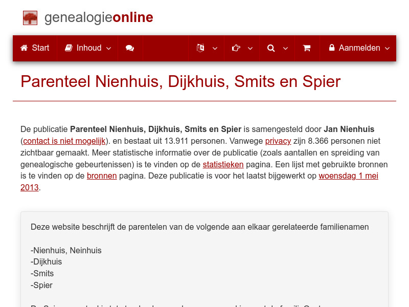 Screenshot van website