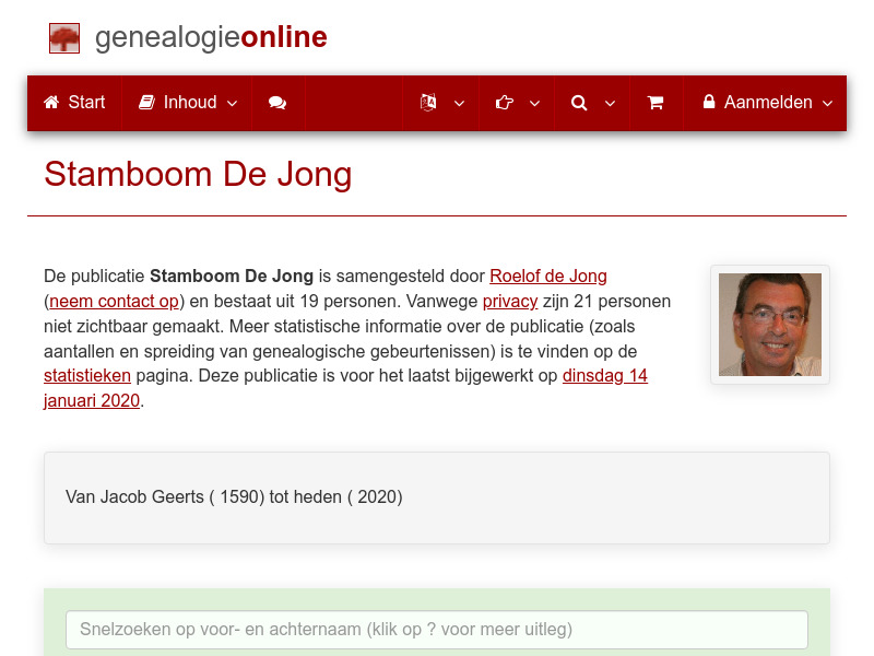 Screenshot van website