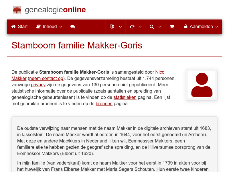 Screenshot van website