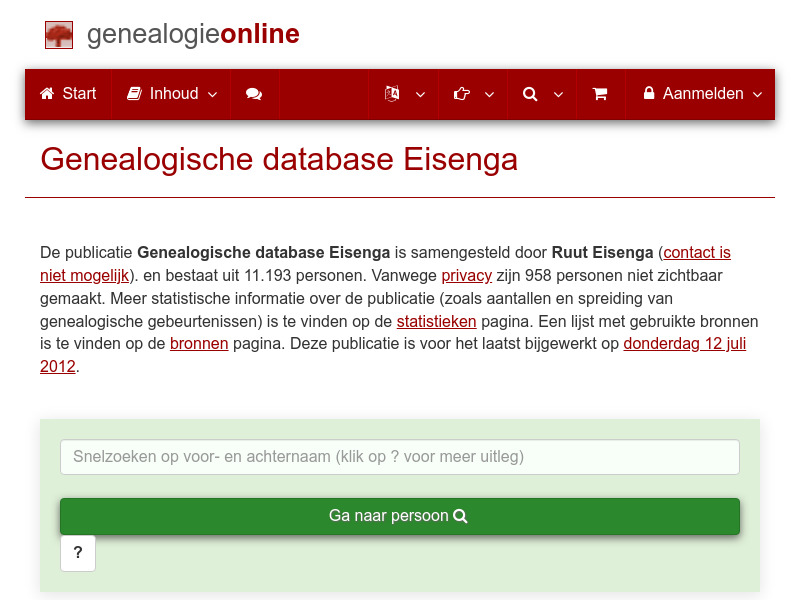 Screenshot van website
