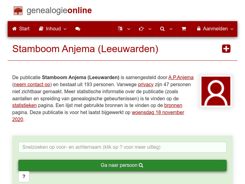 Screenshot van website