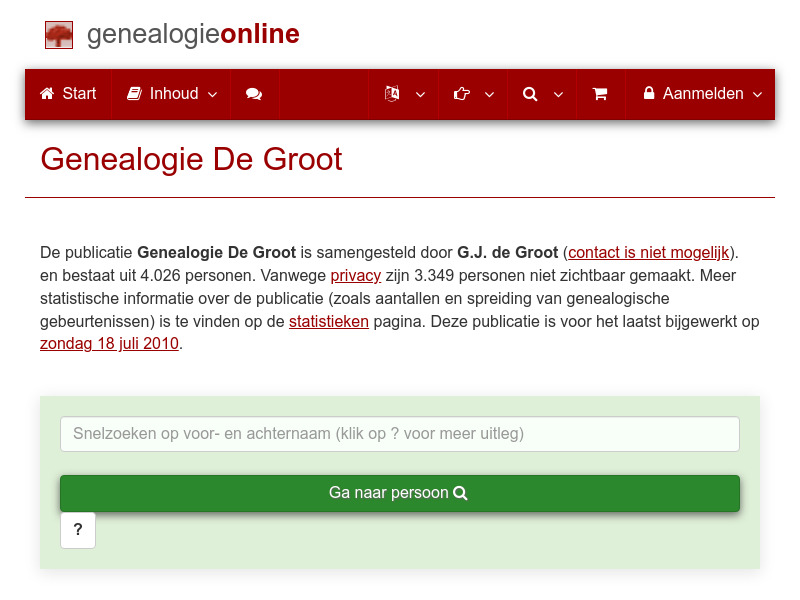 Screenshot van website