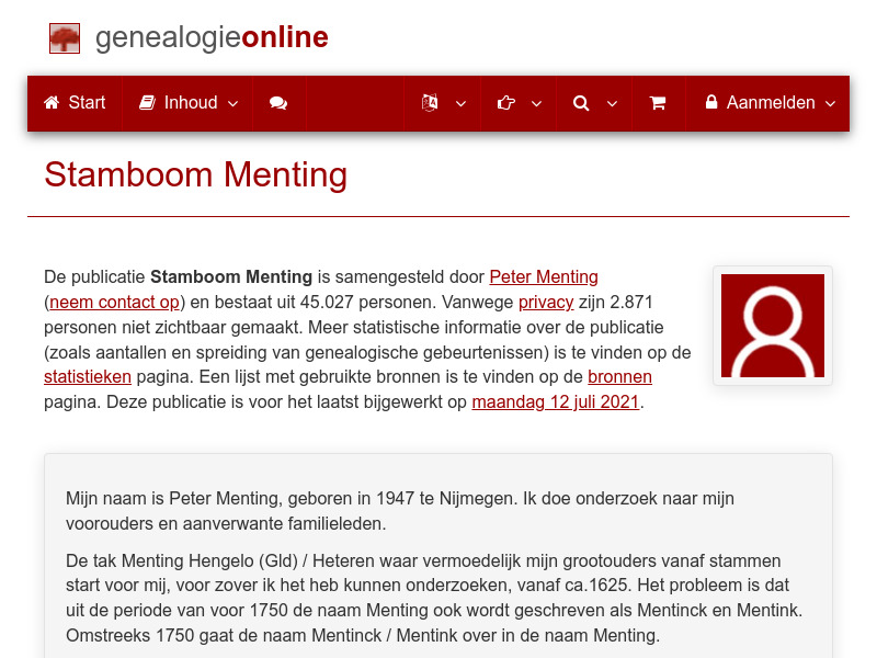 Screenshot van website