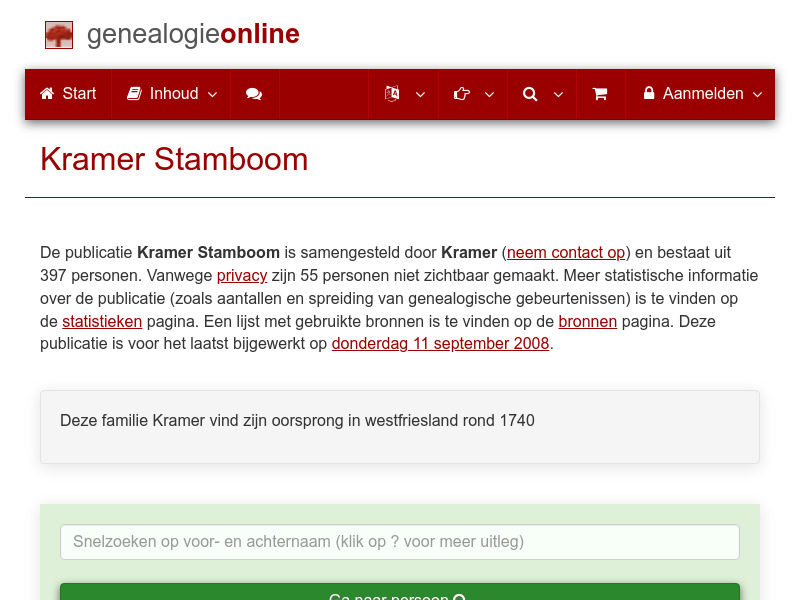 Screenshot van website