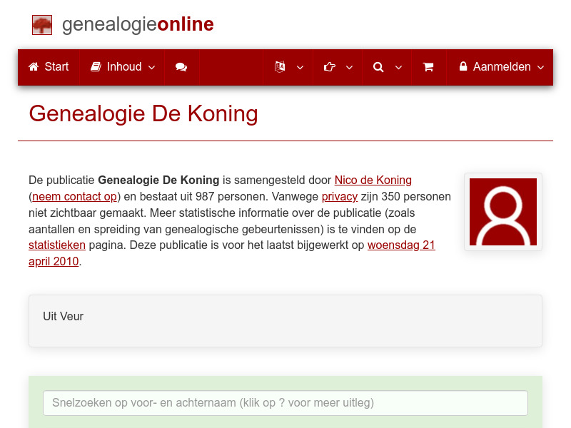 Screenshot van website