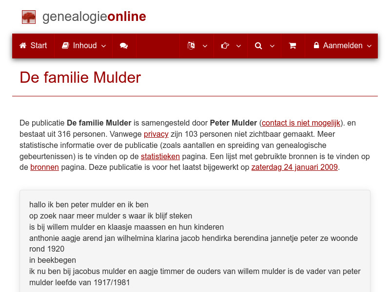 Screenshot van website