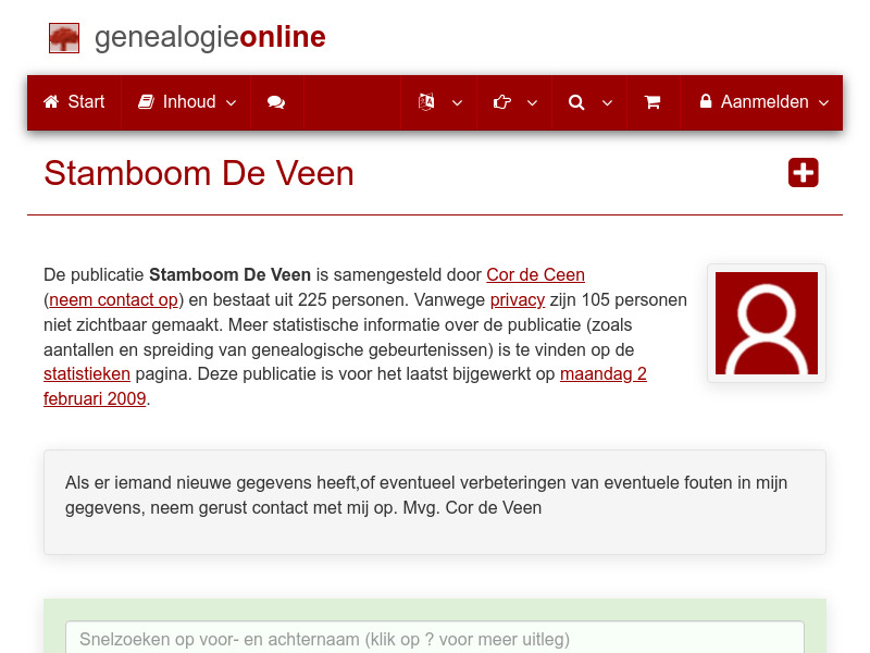 Screenshot van website
