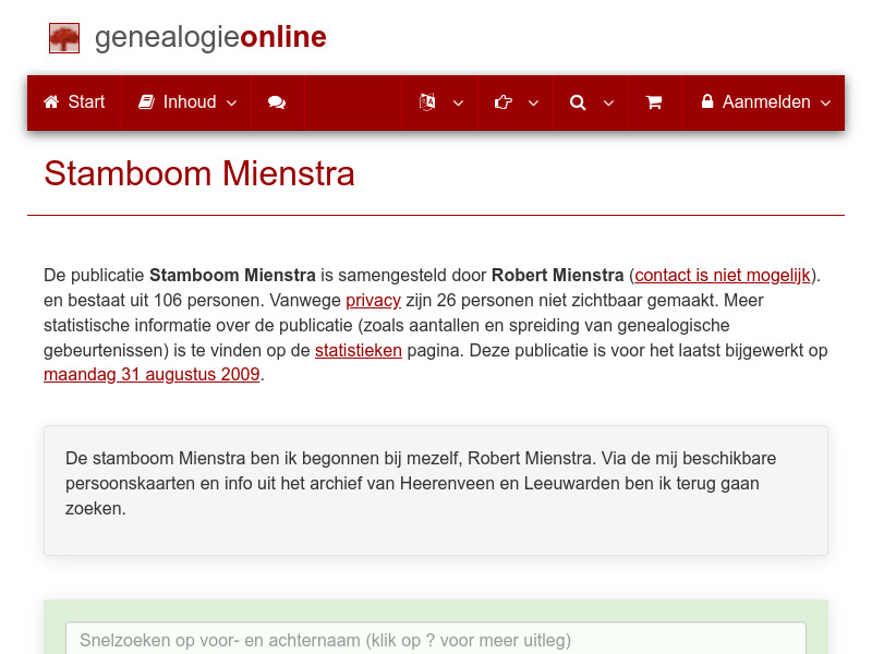 Screenshot van website