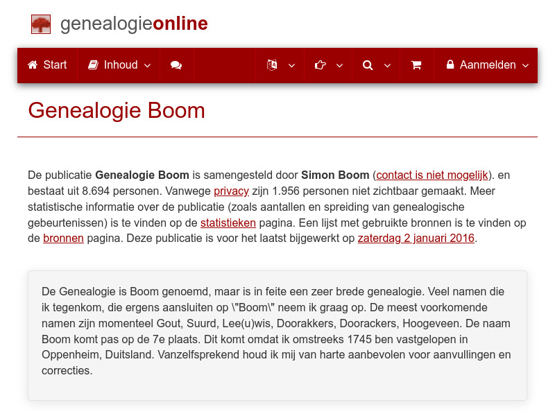 Screenshot van website