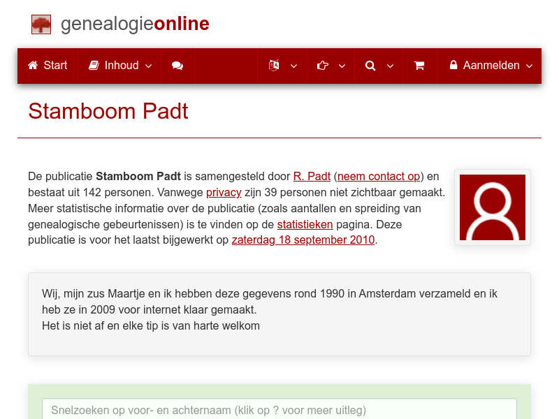 Screenshot van website