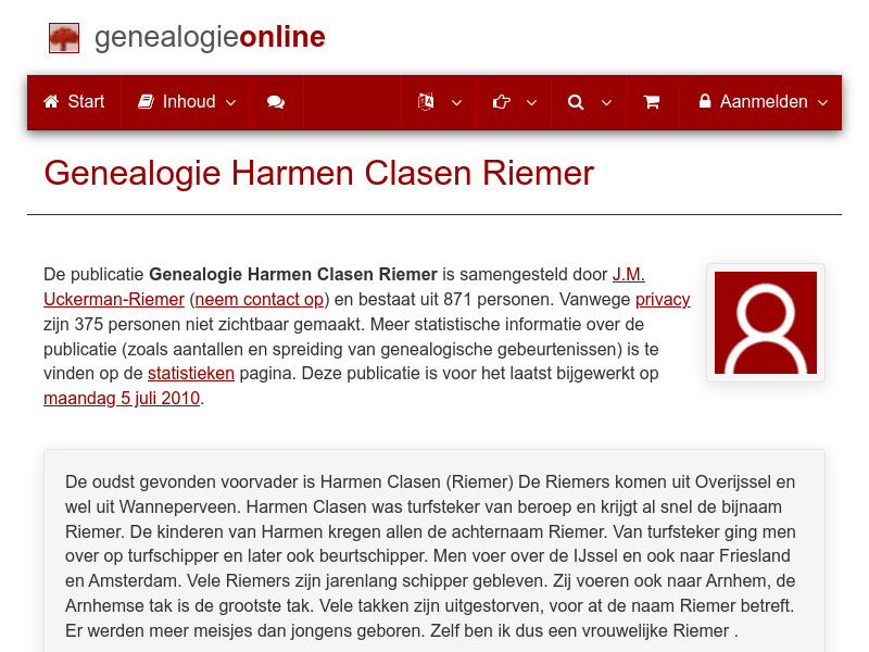 Screenshot van website