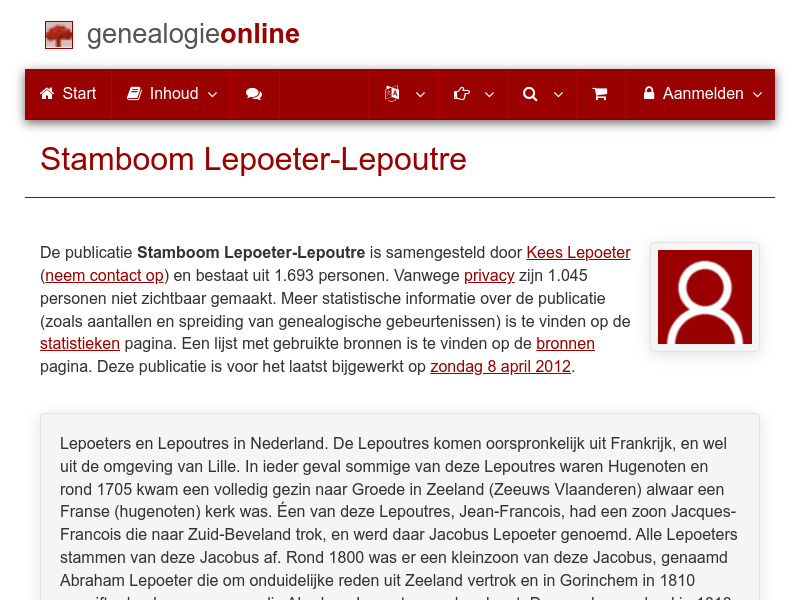 Screenshot van website