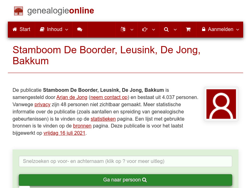 Screenshot van website