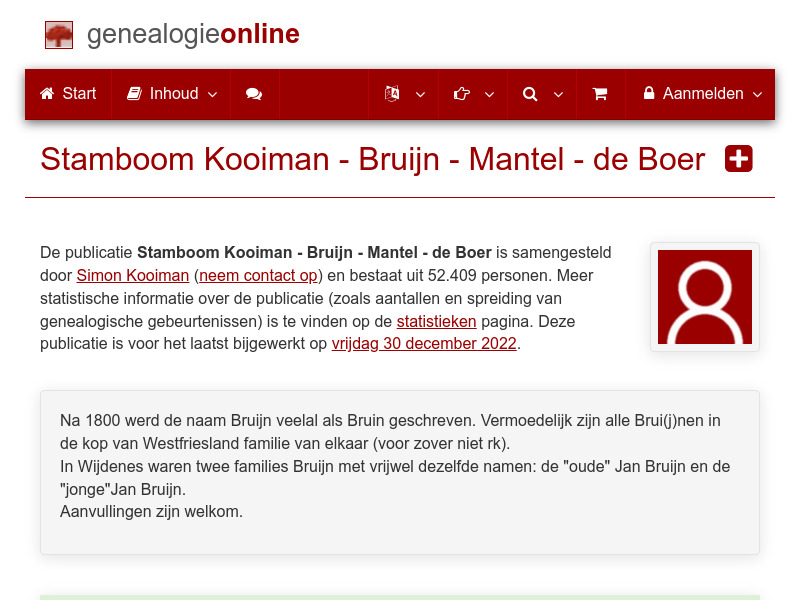 Screenshot van website