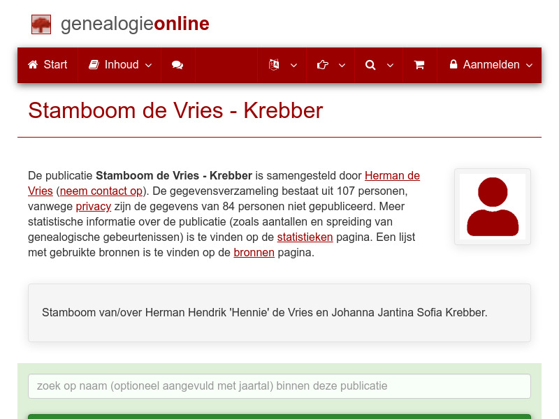 Screenshot van website
