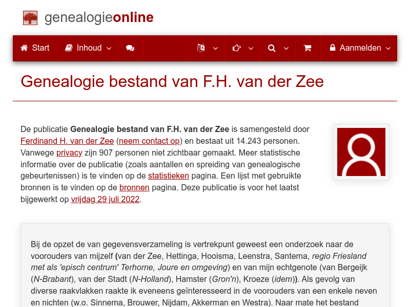 Screenshot van website