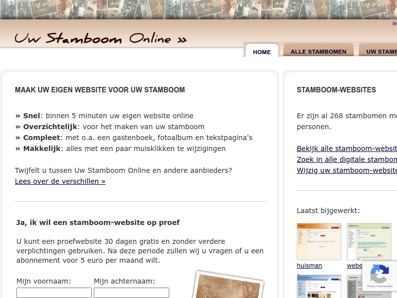 Screenshot van website