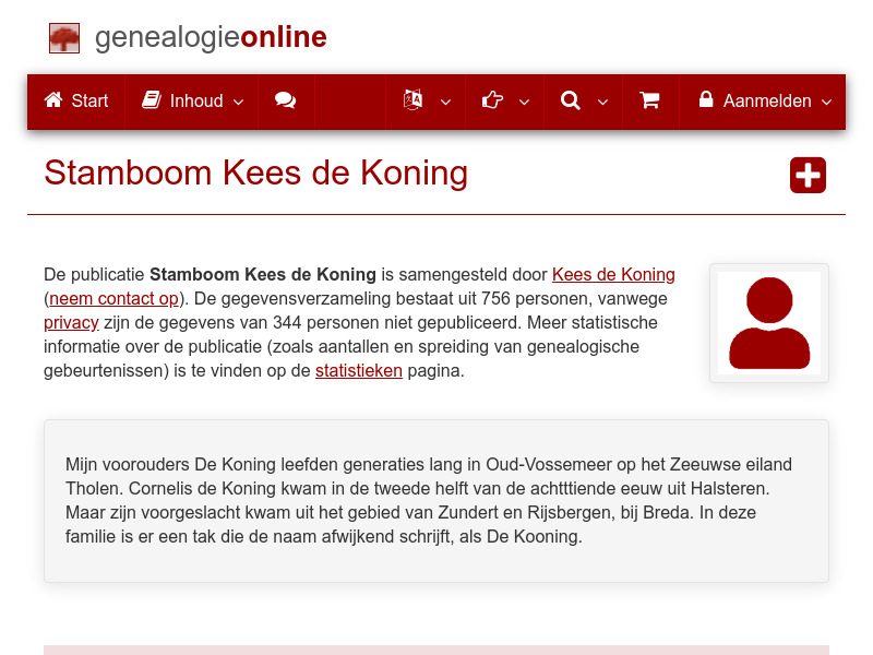 Screenshot van website