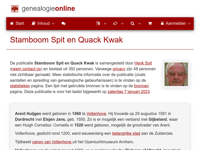 Screenshot van website