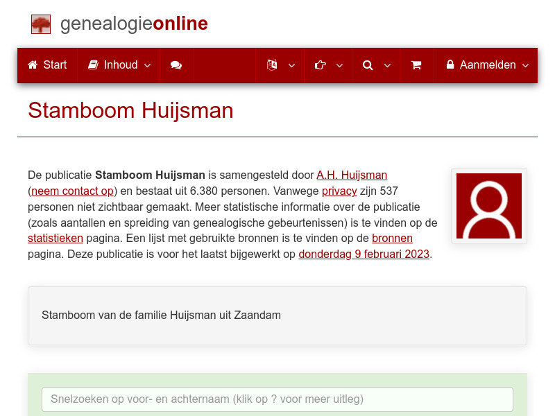 Screenshot van website