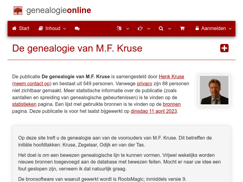 Screenshot van website