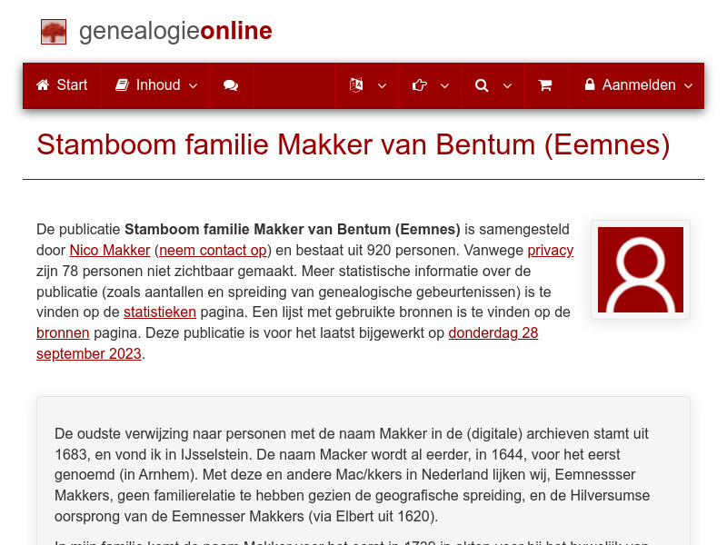 Screenshot van website