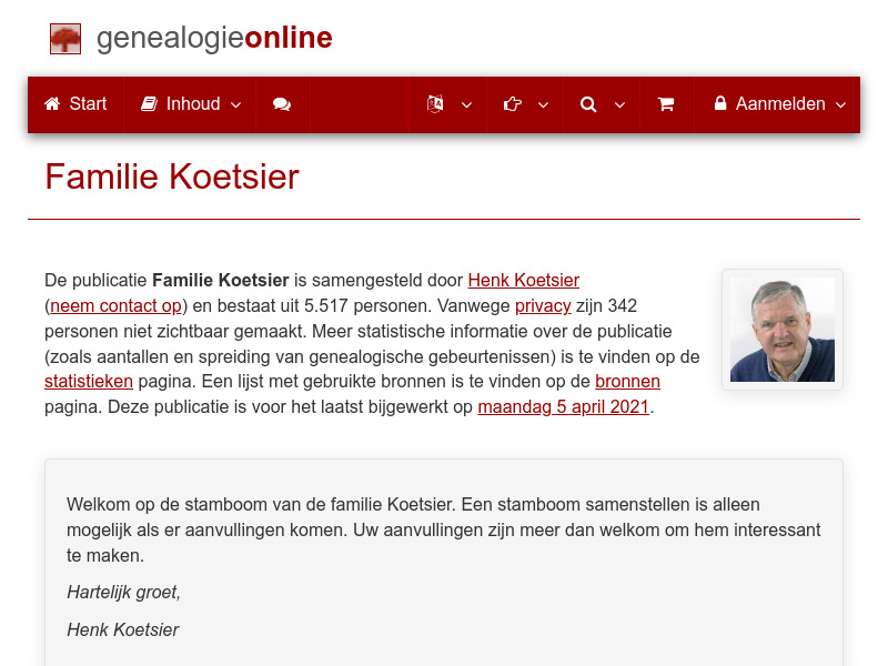 Screenshot van website