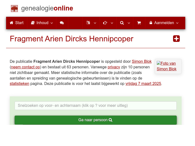 Screenshot van website