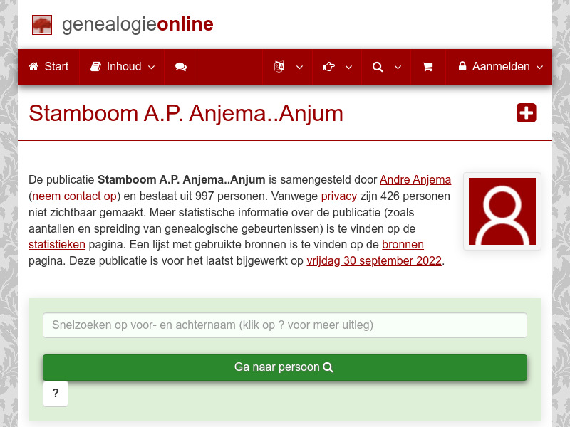 Screenshot van website