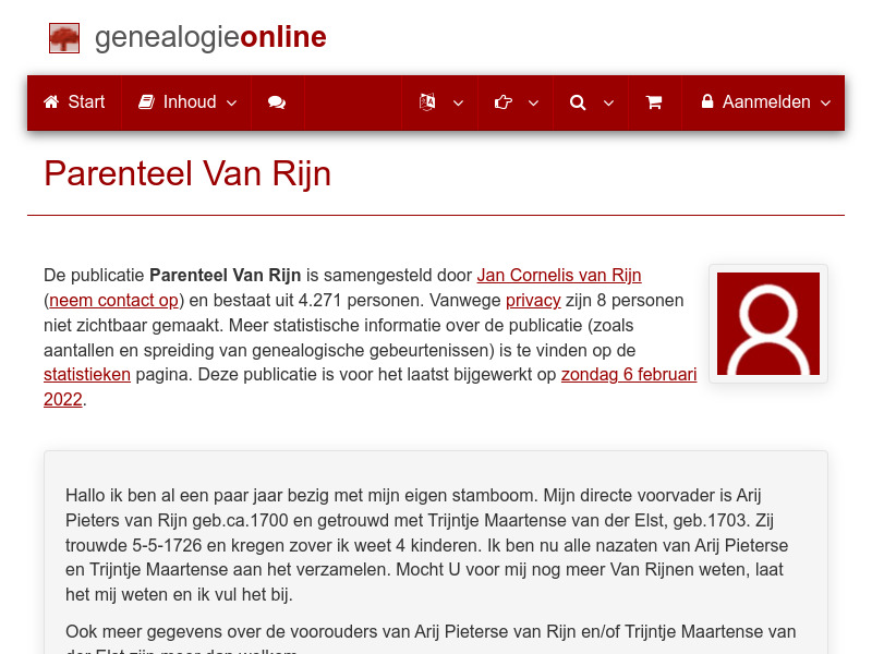 Screenshot van website
