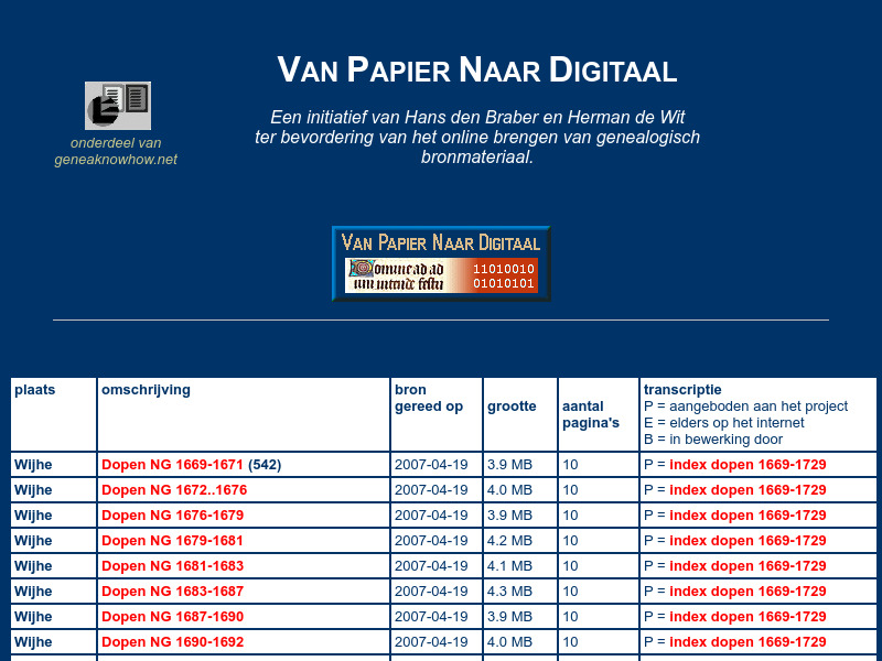 Screenshot van website