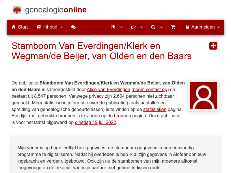 Screenshot van website