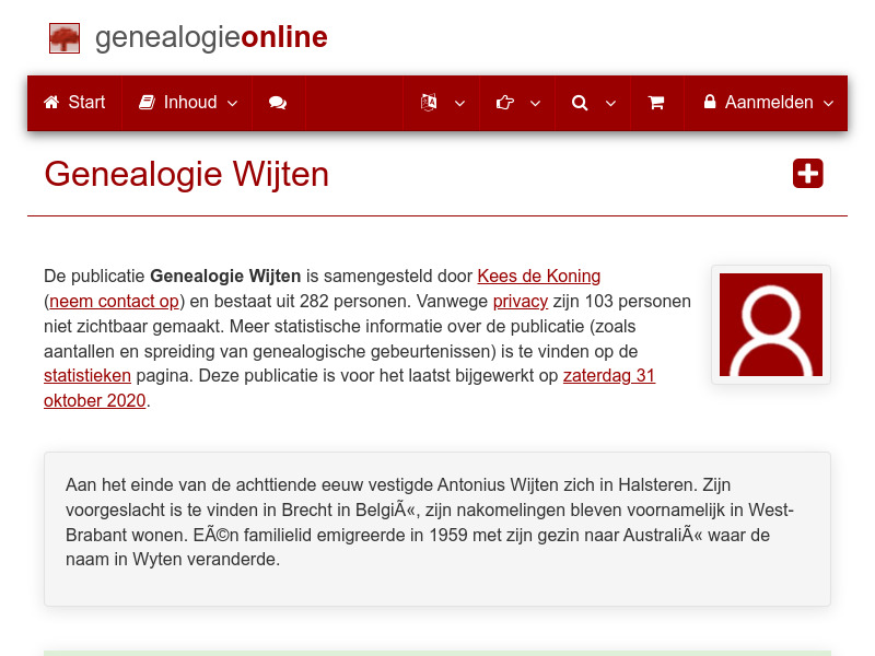 Screenshot van website