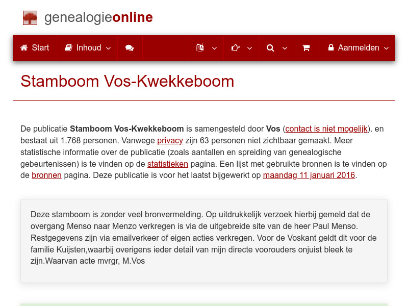 Screenshot van website