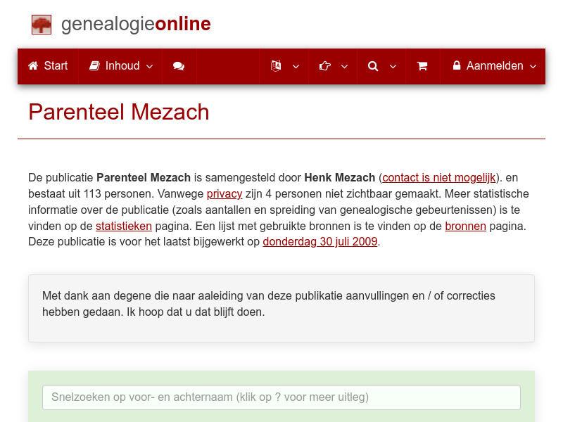Screenshot van website
